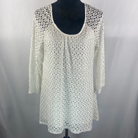 Notations White Lace Long Sleeve Crotchet Mini Dress - Picture 2 of 9